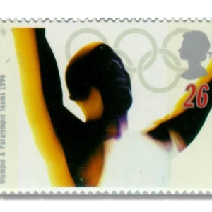 1996 GB1934 Athlete celebrating and Olympic Rings
