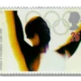 Athlete celebrating and Olympic Rings