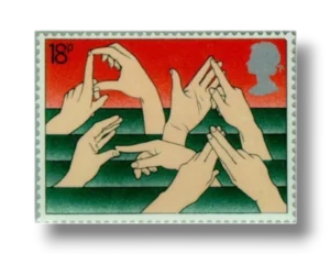 Hands spelling Deaf in sign language