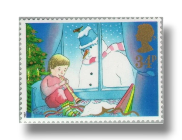 Child playing recorder and snowman