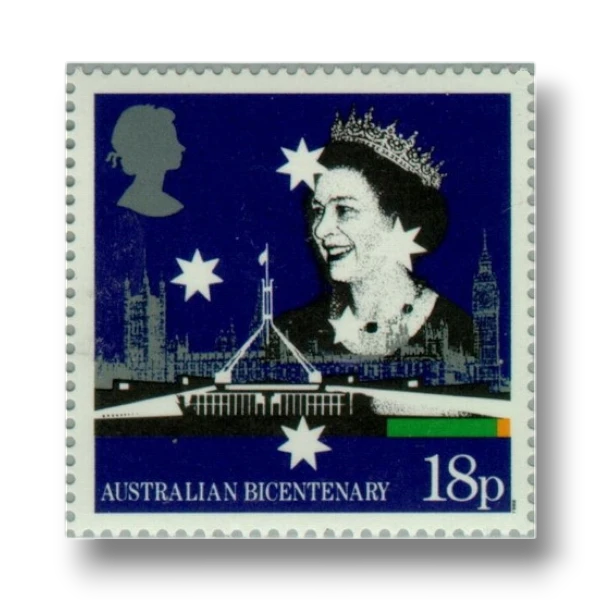 Queen Elizabeth II with British and Australian Parliament Buildings